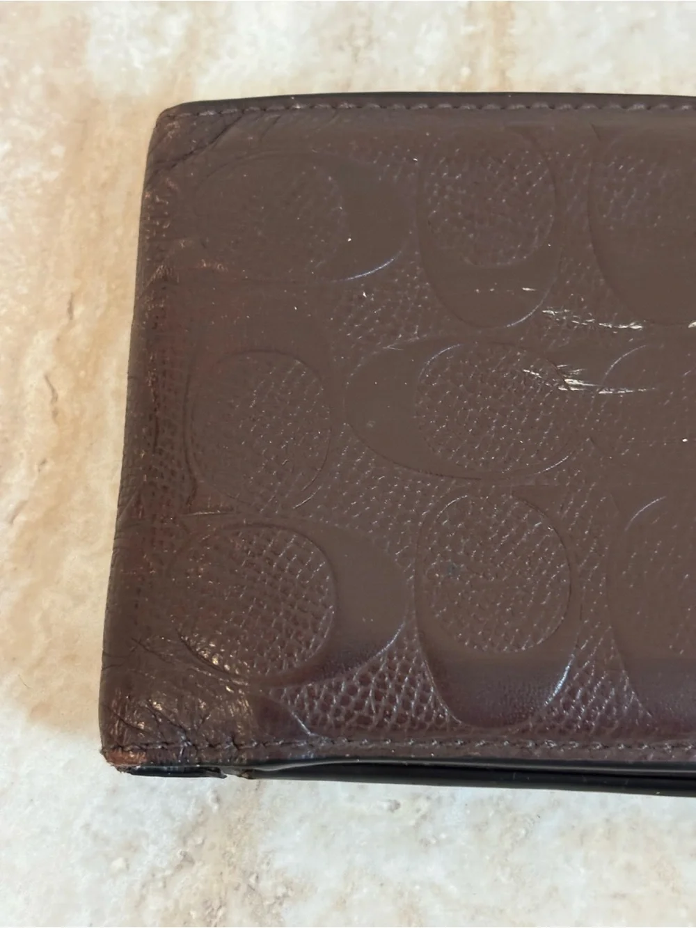 Coach Men's Dark Brown Signature Monogram Leather Bi-Fold Wallet